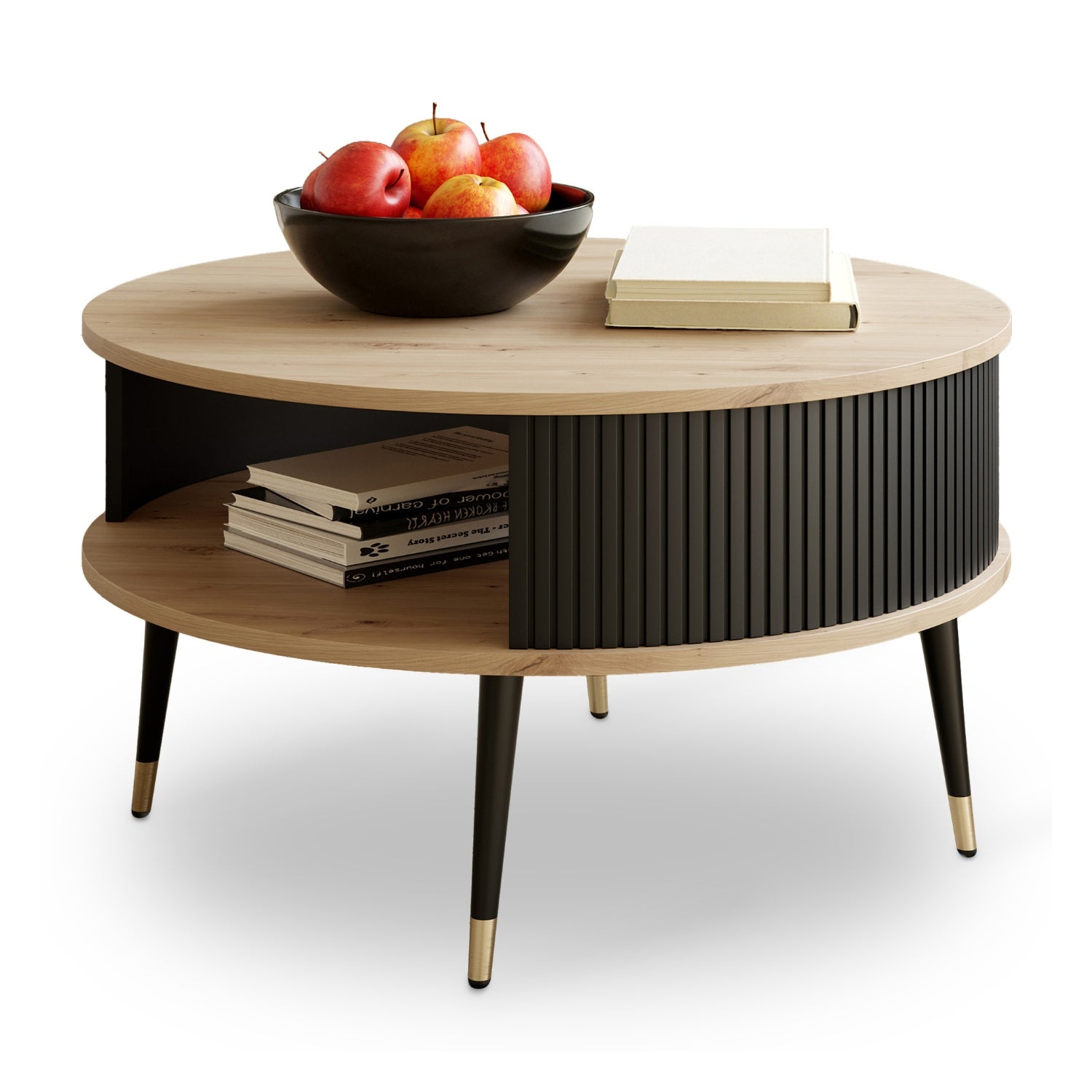 Stolik DO SALONU Okrągły Lamelowy DĄB ARTISAN Złote Nogi NOWOCZESNY 76 cm