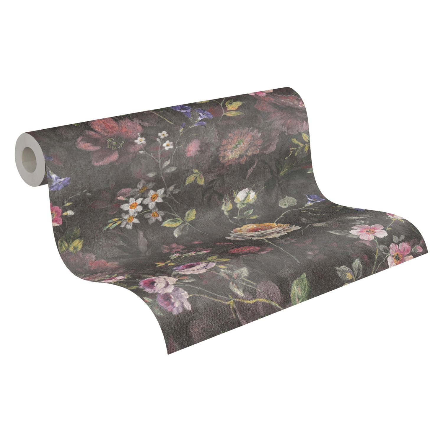 Tapeta kwiaty czarnym,w wielu kolorach,zielonym,białymIróżowym - 53 cm x 10.05 m - A.S. CRÉATION