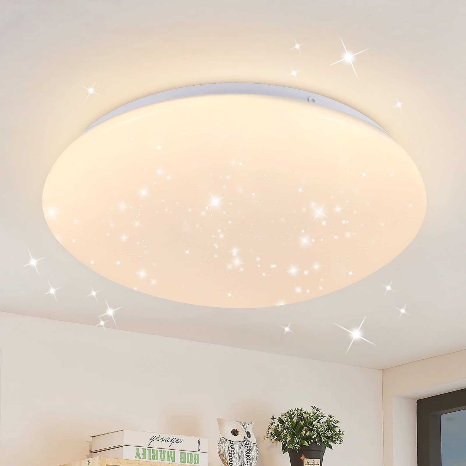 ZMH Nowoczesna lampa sufitowa LED z motywem gwieździstego nieba do salonu, okrągła/kwadratowa, IP44