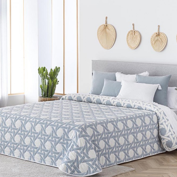 Colcha reversible benidorm - diseño jacquard, ligera. color turquesa. para cama de 170 cm