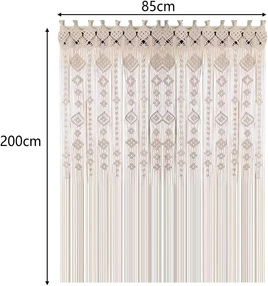 Rideaux de porte en macramé - Fait à la main - Tapisserie tissée en coton tissé - Séparateur de pièce à suspendre - Pour chambre à coucher(85 x200cm） - 2