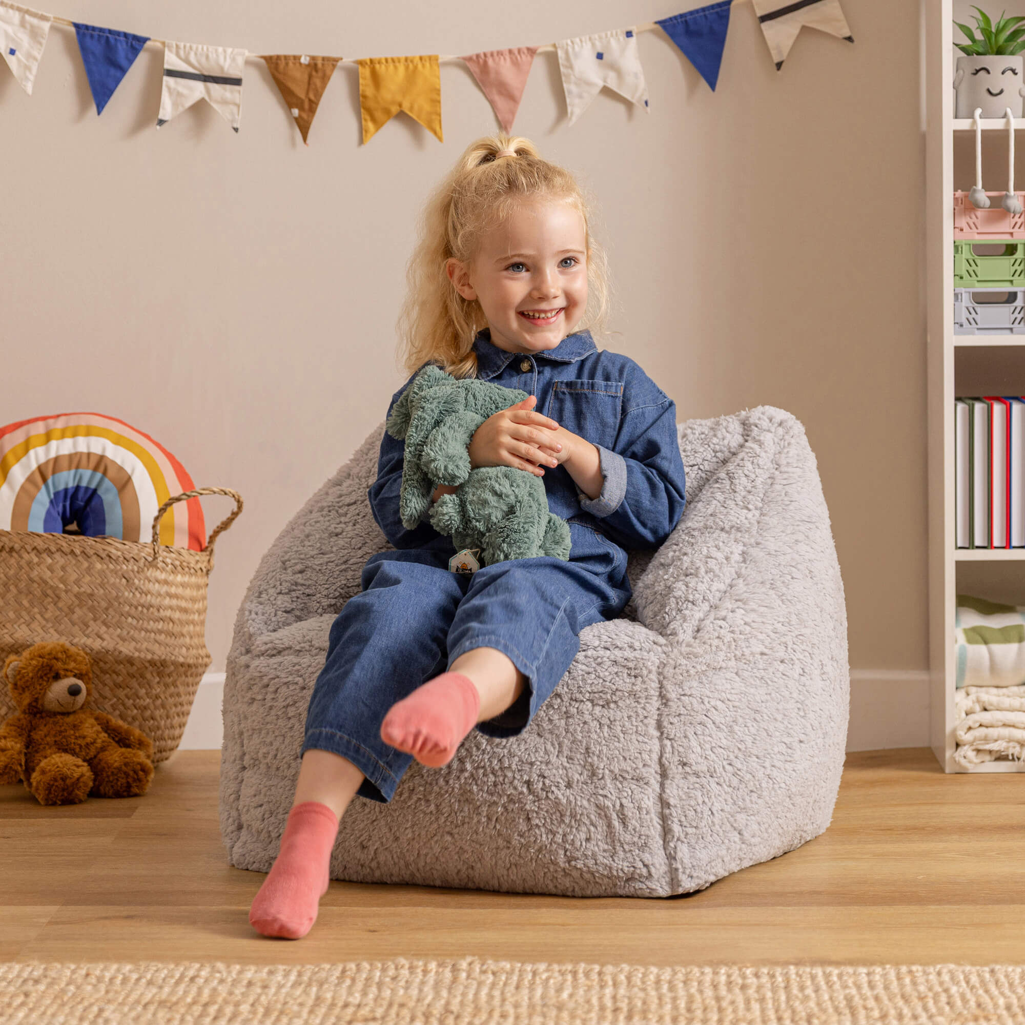 Pouf fauteuil enfant Icon polaire gris clair, chambre, salon, 55x55cm Oeko-Tex® - 3
