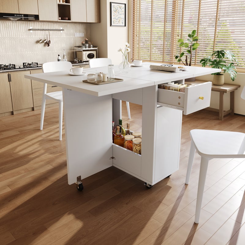 Składany stół jadalny na 2-4 osoby z 2 szufladami - 120 x 75 x 75 cm - MDF - Biały