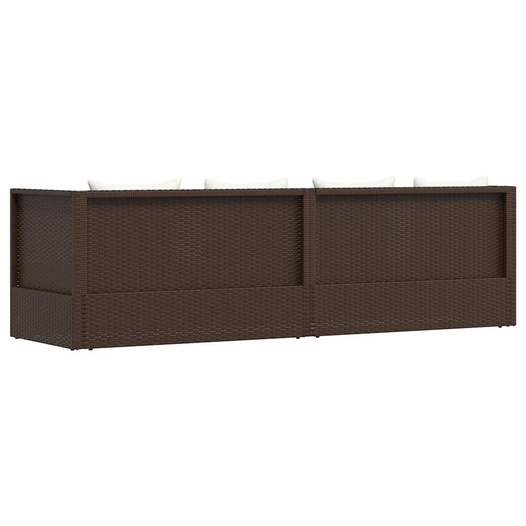 vidaXL Espreguiçadeira jardim c/ almofadão+almofadas vime PE castanho - 8