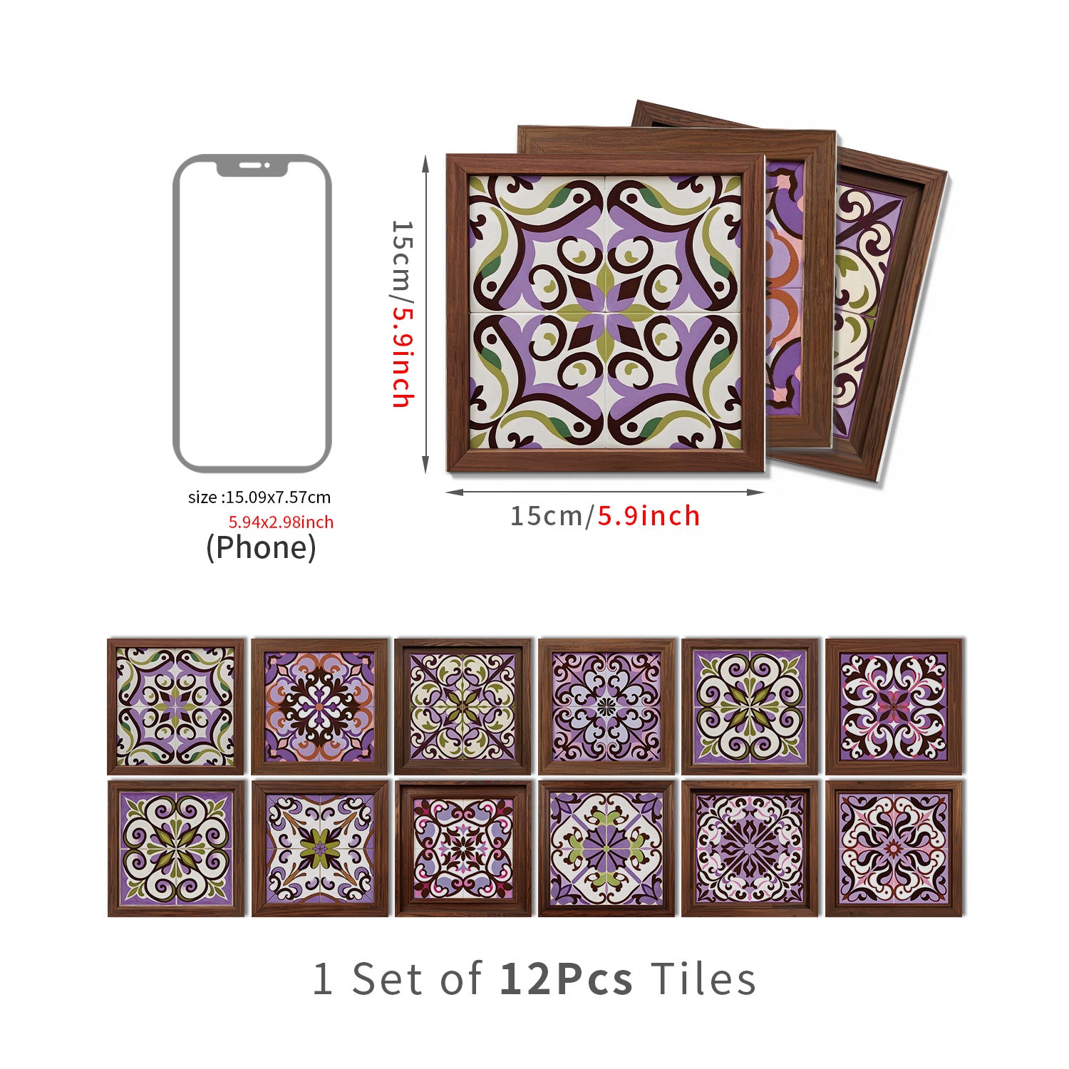 Lot de 12 panneaux muraux 3D autocollants, Crédence adhésive, Autocollants décoratifs, Imperméables et résistants à la chaleur, 15 cm x 15 cm - 4