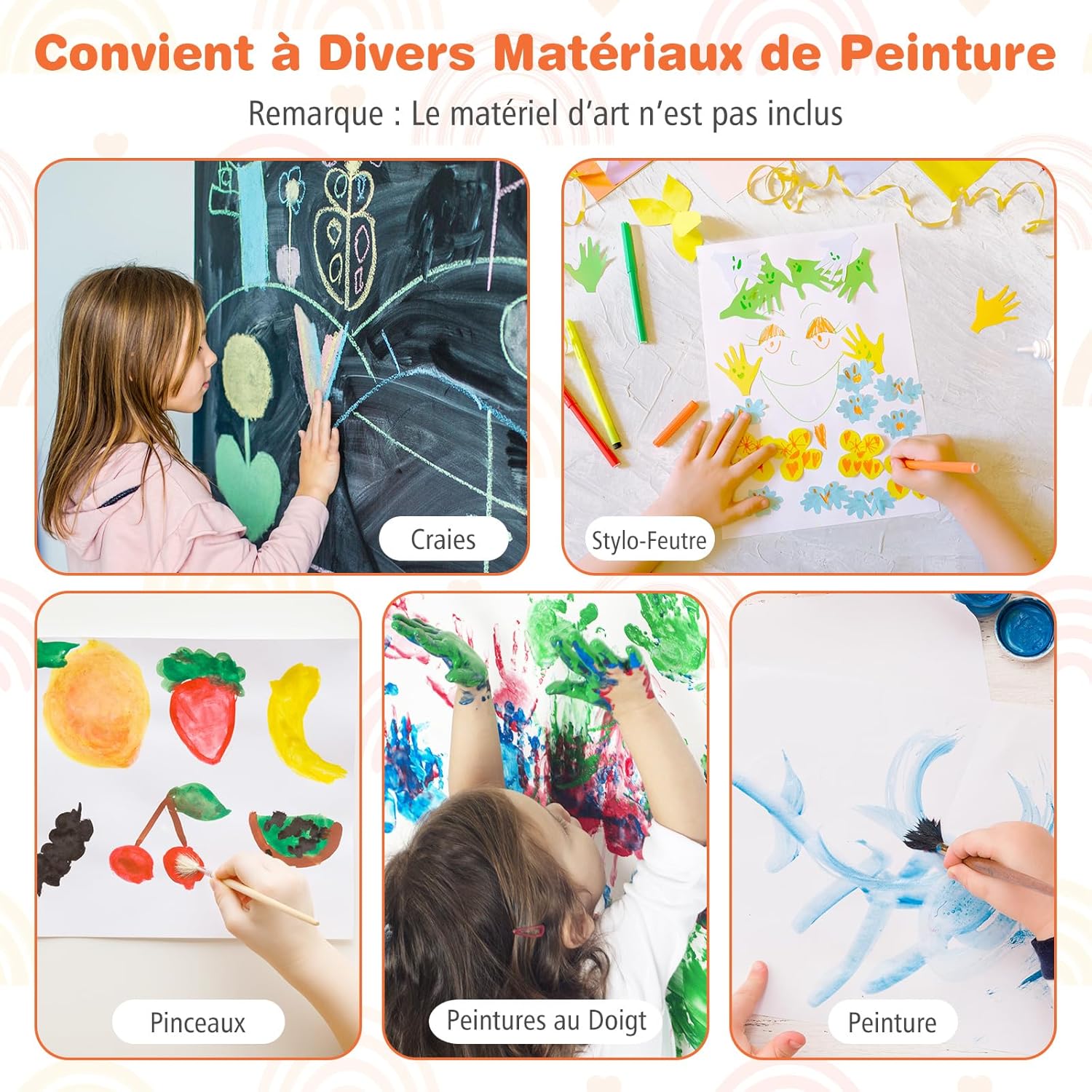 3 en 1 Chevalet d'Art Enfant avec Tableau Noir & Blanc Magnétique, Tableau Enfant Double Face avec Rouleau de Papier & 2 Bacs en Tissu (Rose) - 5