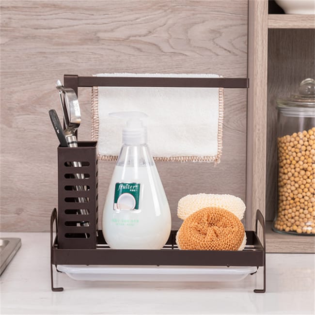 Organizer ze stali nierdzewnej do ociekaczy na przybory kuchenne – utrzymuj kuchnię czystą i uporządkowaną, wymiary: 24,5×14,5×22,5 cm, czarny