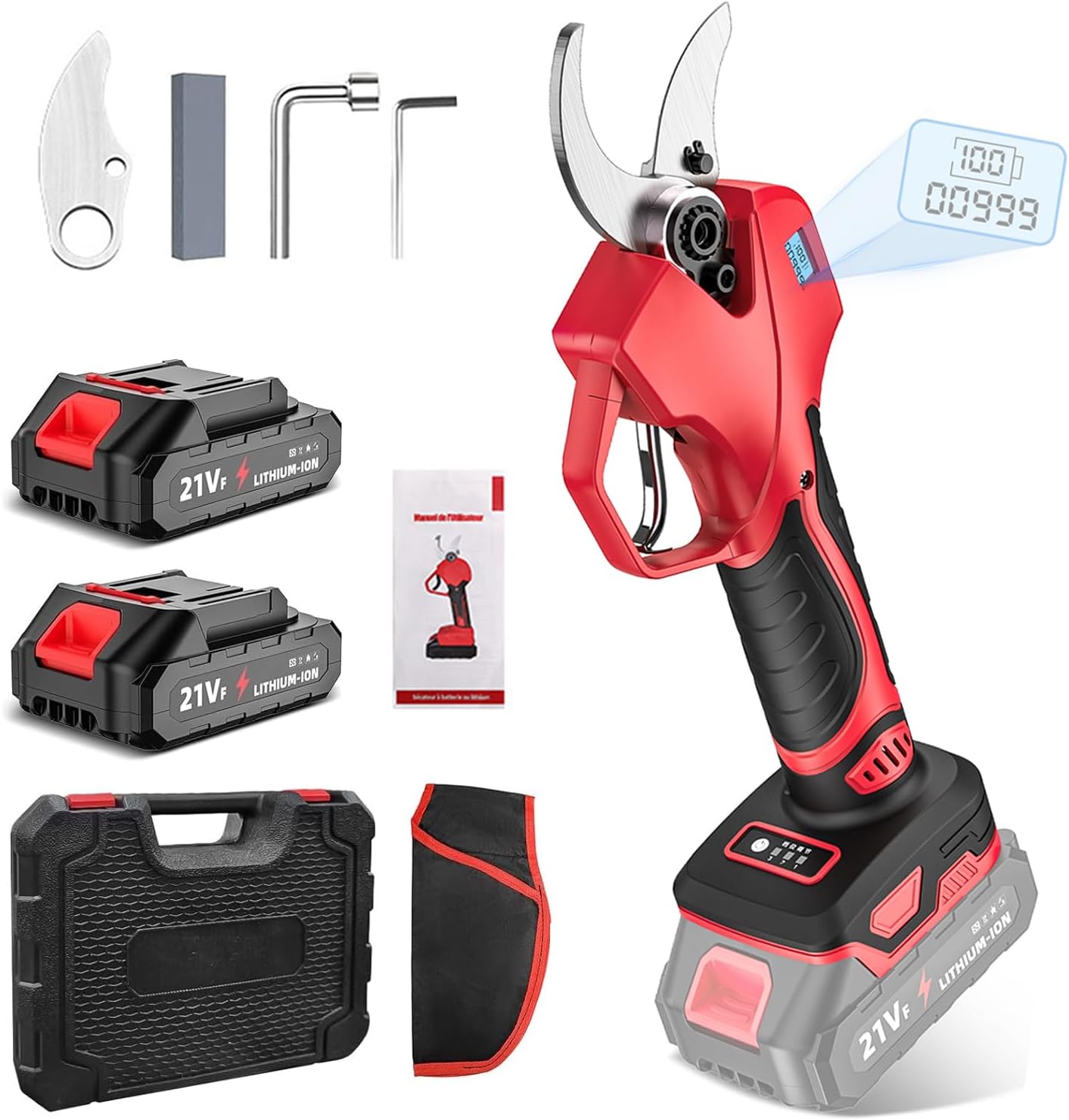 Sécateur Électrique Sans Fil SeeSii 40 Mm - Lames SK5 Japonaises, Moteur Sans Balais, 2 Batteries 2000mAh, Écran LCD