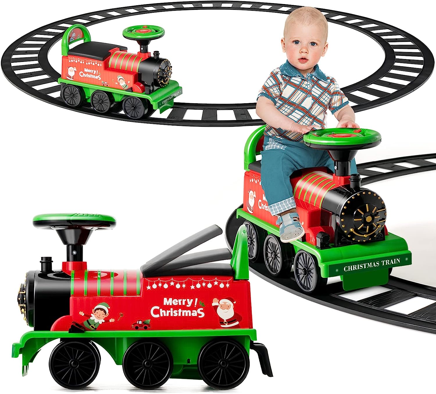 6V Tren de Vía para Niños, Juguete Eléctrico con Luces y Sonidos