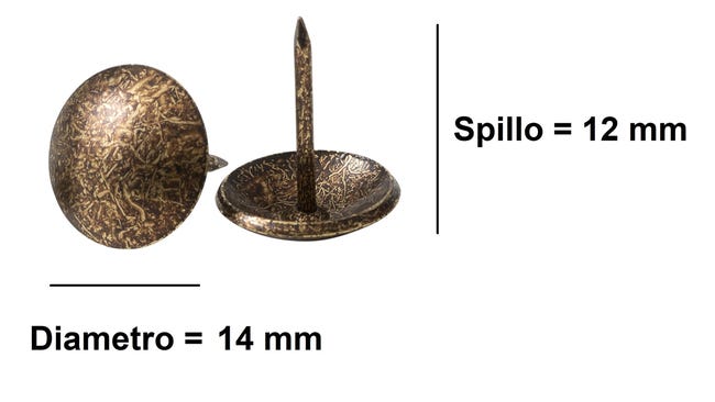 200 Chiodini Per Tappezzeria In Metallo - Borchie Decorative Bronzo Per Mobili, Divani, Sedie, 17mm - Foto 2