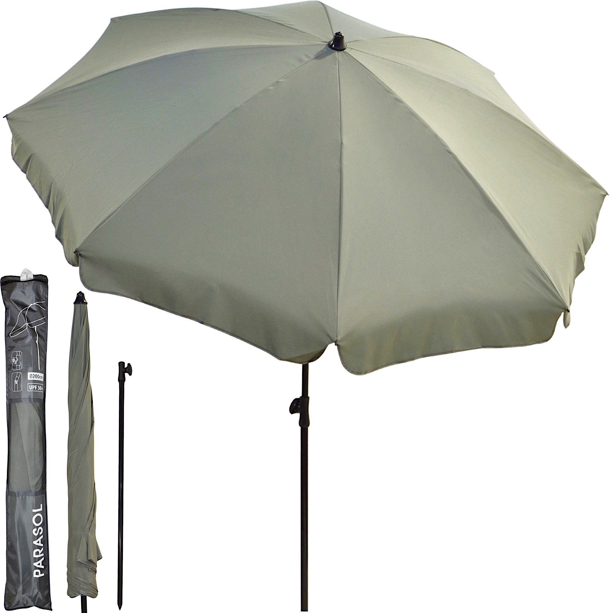 Parasol ogrodowy ProGarden 185 cm, 8 ramienny, regulacja kąta nachylenia, ochrona UPF 30+, zielony