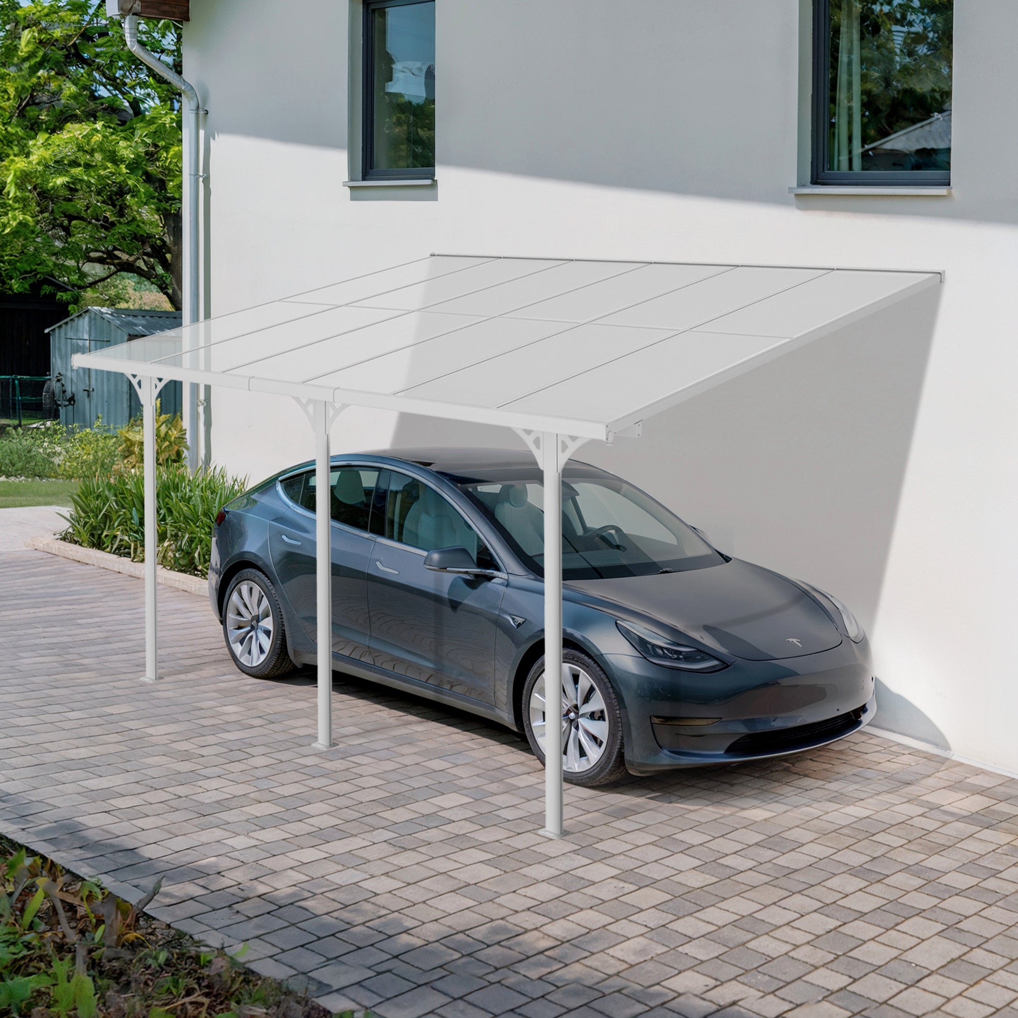 Wiata garazowa przyścienna KLEO 400L300 carport Aluminium Biały