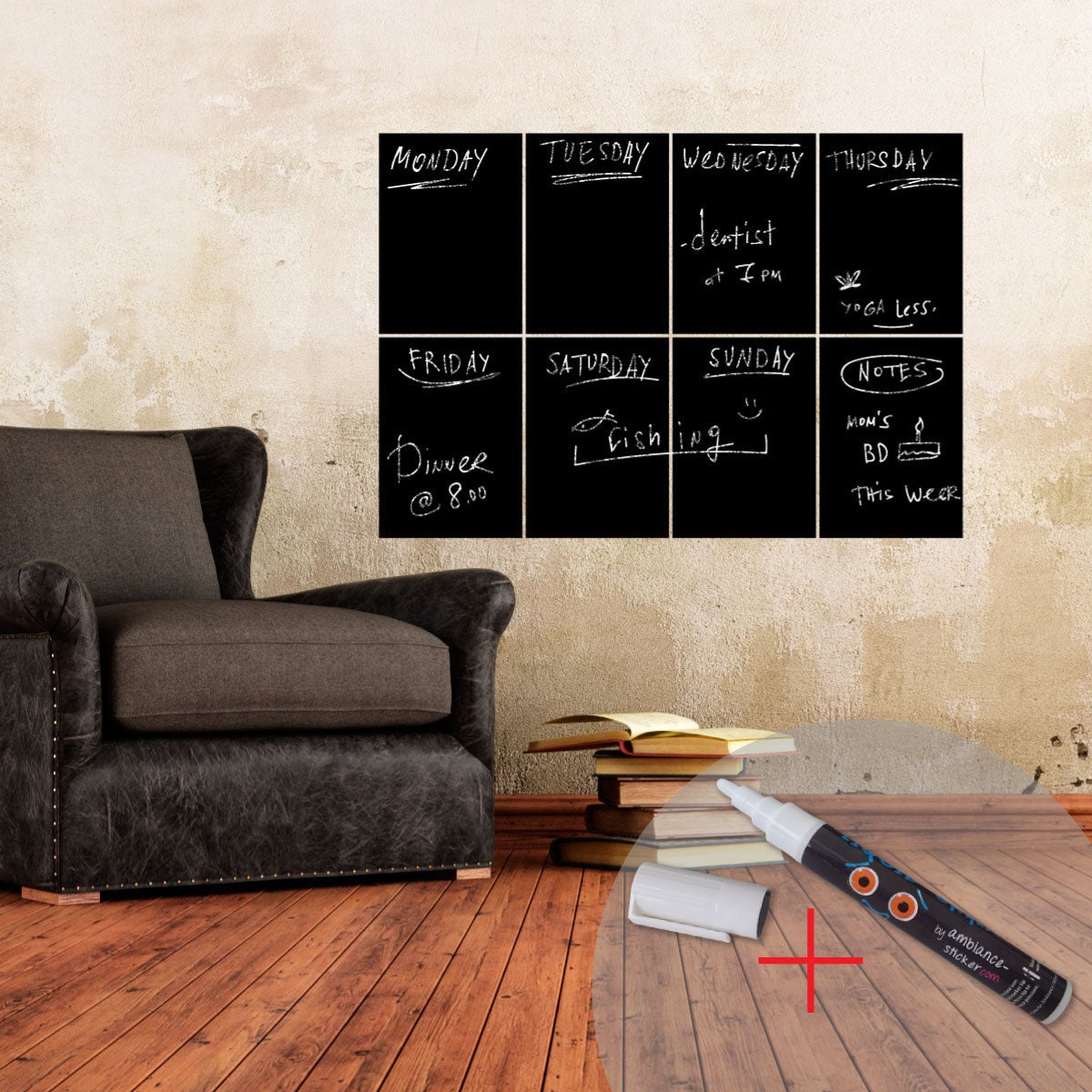 Adesivo slate 8 rettangoli + Bianco Gesso liquido - Sticker adesivo - adesivi murali - 35x50cm - 3