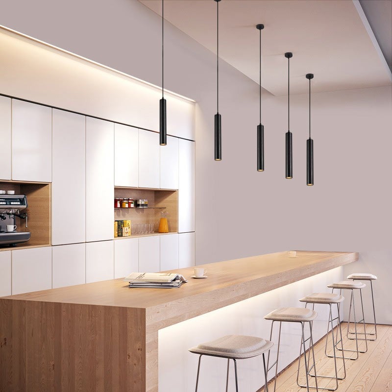 Lampada a sospensione moderna in alluminio nero minimalista a forma di tubo 20 cm con portalampada GU10, altezza regolabile. - 7
