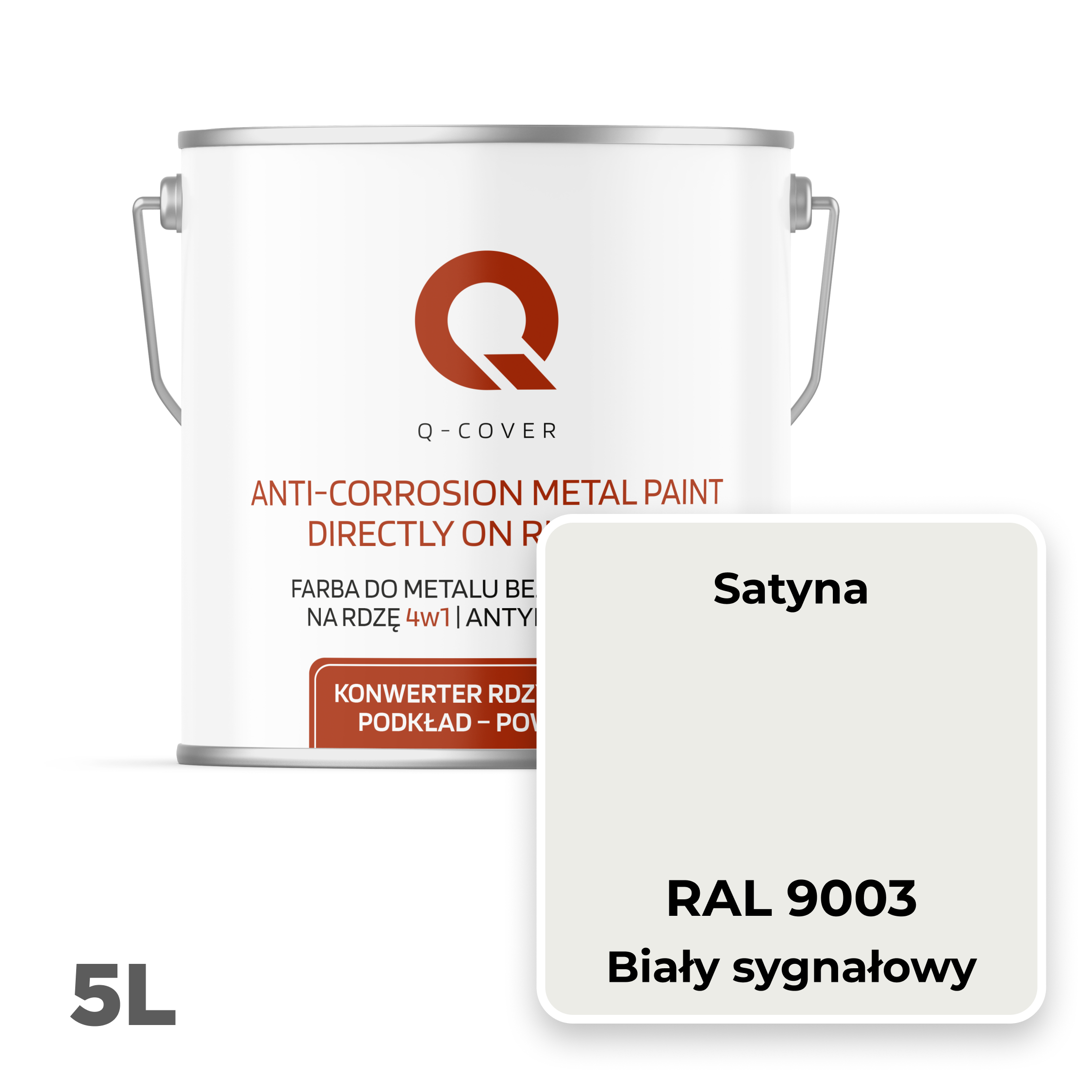 Farba do Metalu Prosto na Rdzę 4w1 Q-Cover Biały sygnałowy RAL9003 Satyna 5L - 2