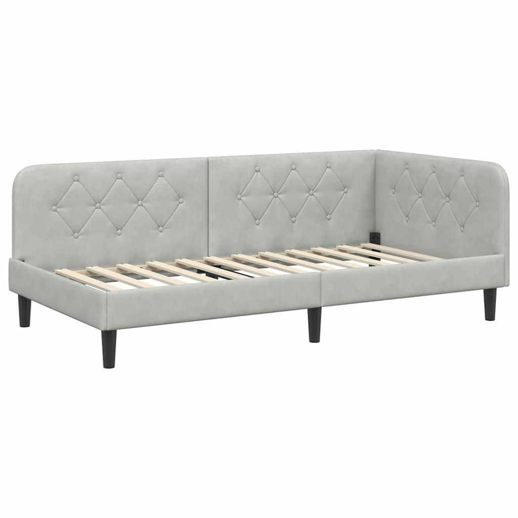 Cadre de lit d'angle en velours gris clair pour la chambre, 100 × 200 cm - 6