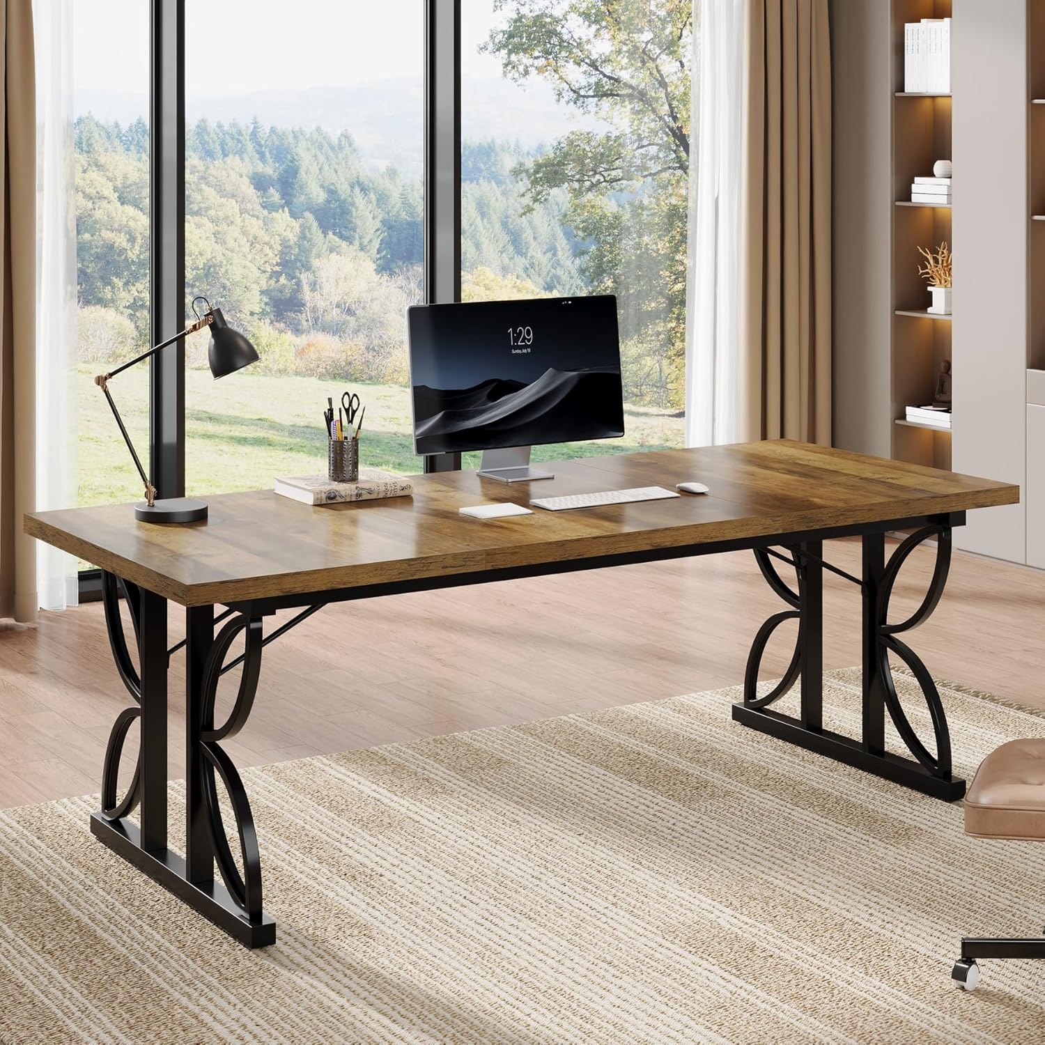 Tribesigns Bureau Table d'ordinateur, 180 x 80 x 75 cm,Table de salle à manger avec structure métallique pour bureau à domicile, blanc & or - 3