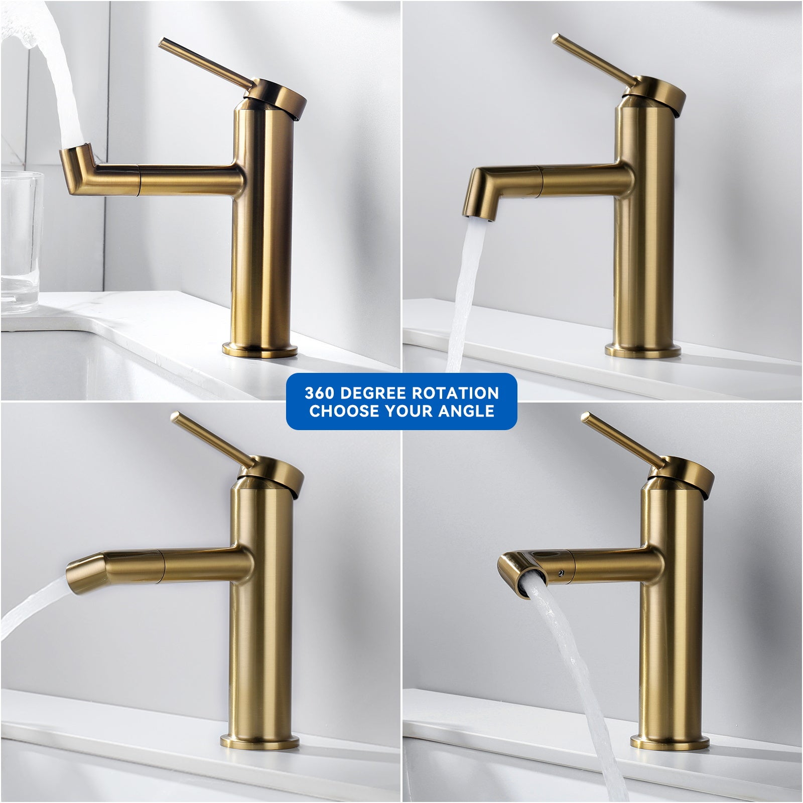 Mitigeur de Lavabo Doré Rotatif à 360° Robinet Lavabo Eau Chaude/Froide Robinet de Salle de Bain avec Barboteur Démotable, en Acier Inoxydable - 3