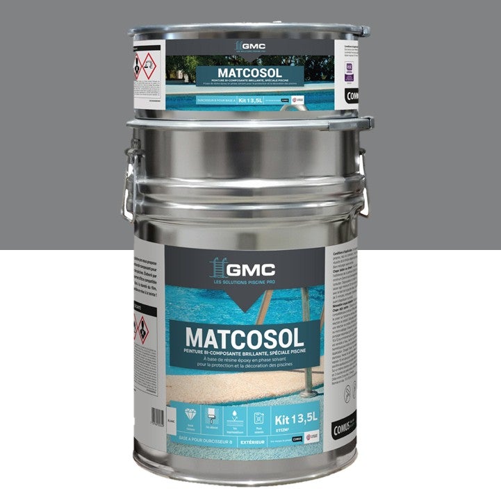 PEINTURE PISCINE MATCOSOL GRIS 13.5L -Résine epoxy bi- Composant grande résistance au chlore- GMC - 6