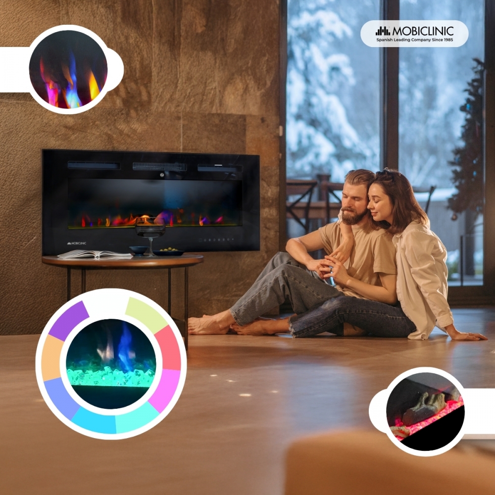 Chimenea eléctrica de pared Mobiclinic Estufa 106.5x12x43 cm Potencia 1800W Llama 3D Protección sobrecalentamiento Temporizador Control Wifi Fury - 7