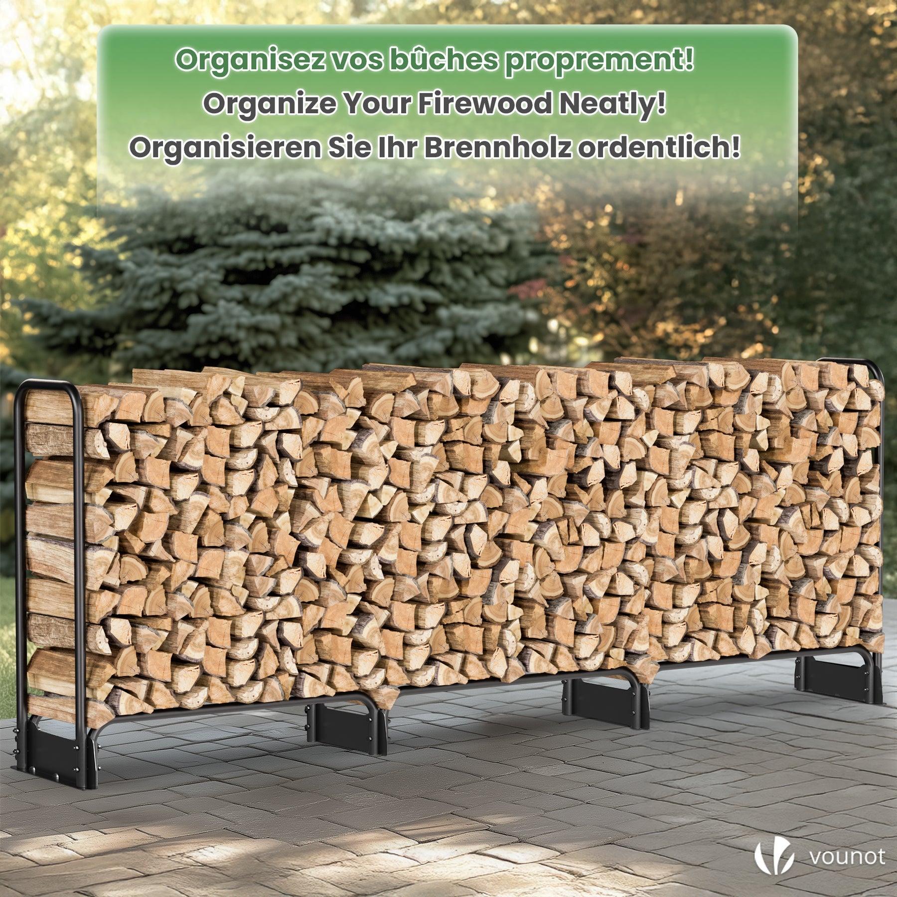 Abri range-bûches 3m avec housse noire - Serre bûche en métal - Support bois de chauffage pour cheminée et extérieur - VOUNOT® - 2