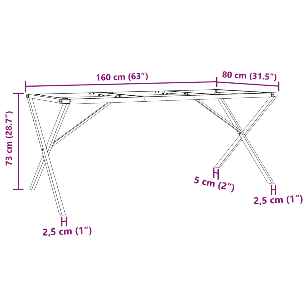 Pernas para mesa de jantar X estrutura em aço 160x80x73 cm - COMFORTXL - 9