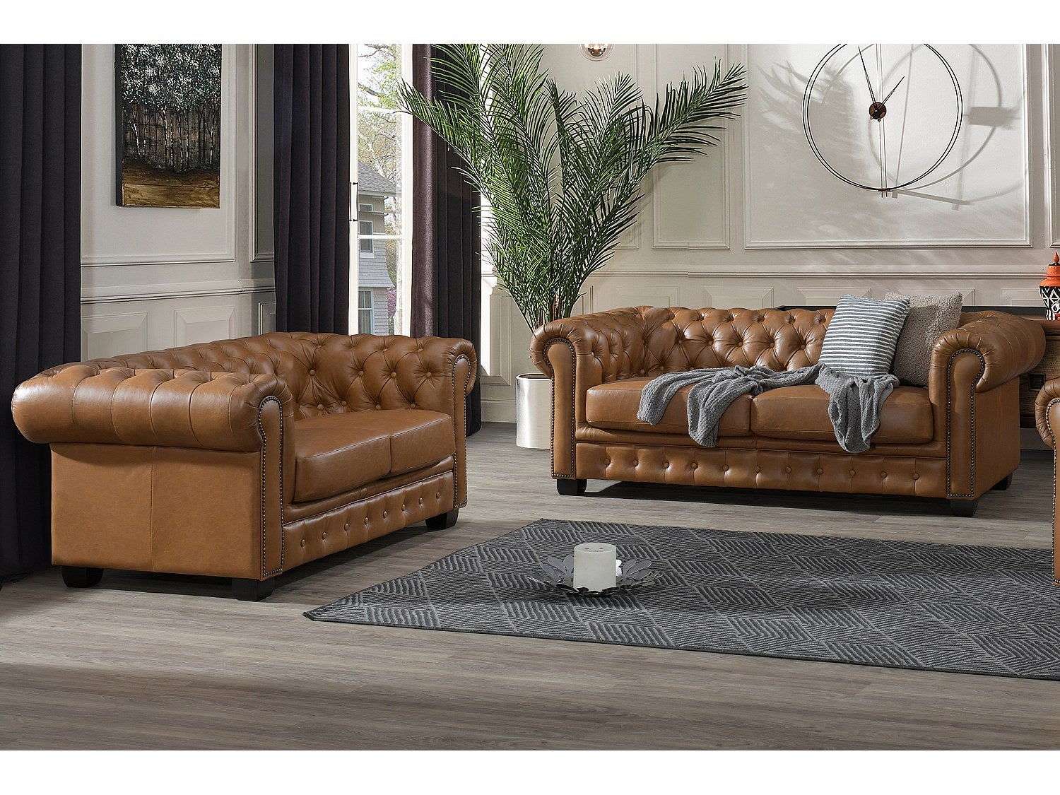 Komplet wypoczynkowy typu chesterfield 3+2 BRENTON 100% skóry bawolej - Kolor: karmelowy vintage