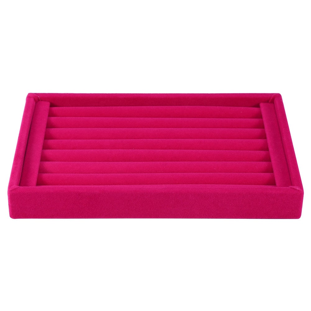 Joyero De Terciopelo Rosa Con 12 Compartimentos - Tapa De Cristal, Cierre Seguro, 20.3x15x5 Cm