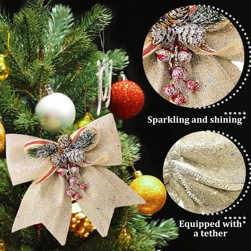 Pin En Reds Lot de 5 nœuds de Noël, nœud pailleté avec pommes de pin, nœud en ruban ...