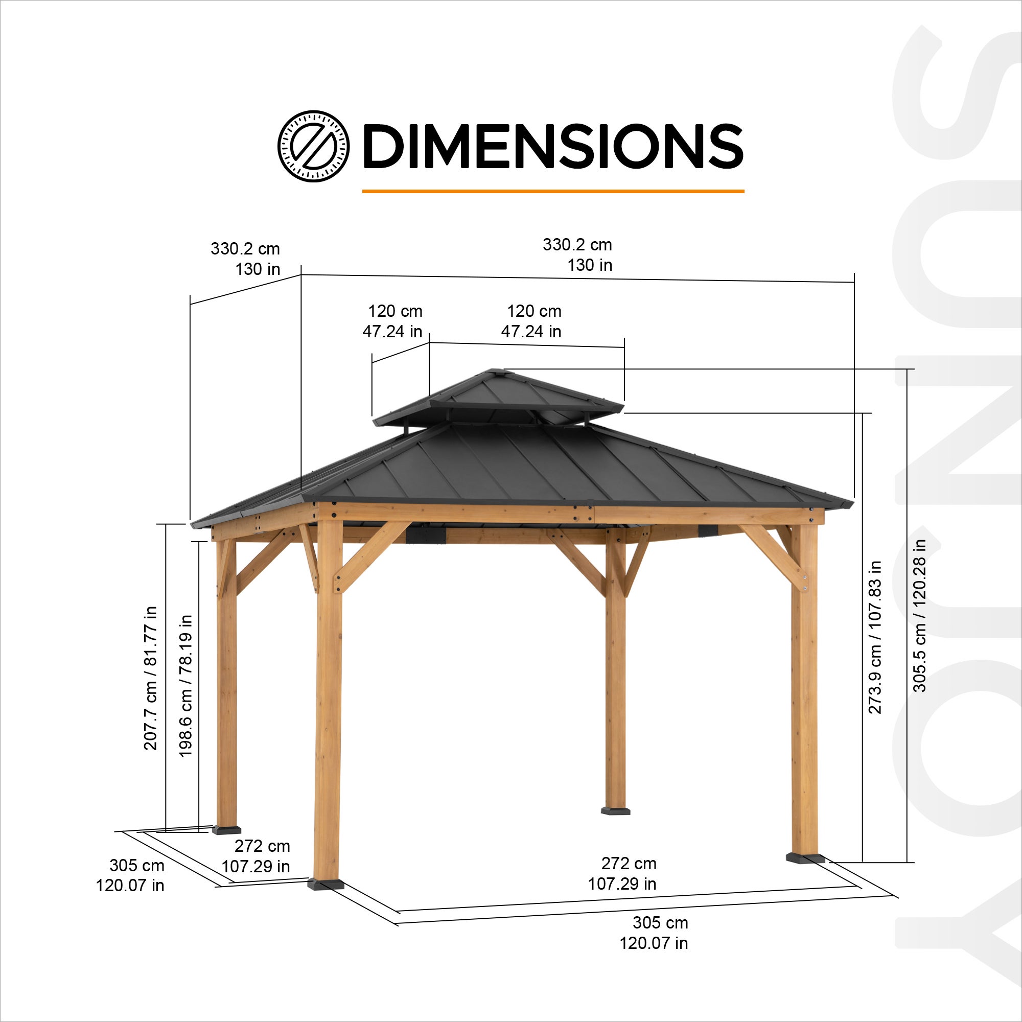 Tonnelle en bois de cèdre KAPS - 330cm x 330cm, anthracite - 3