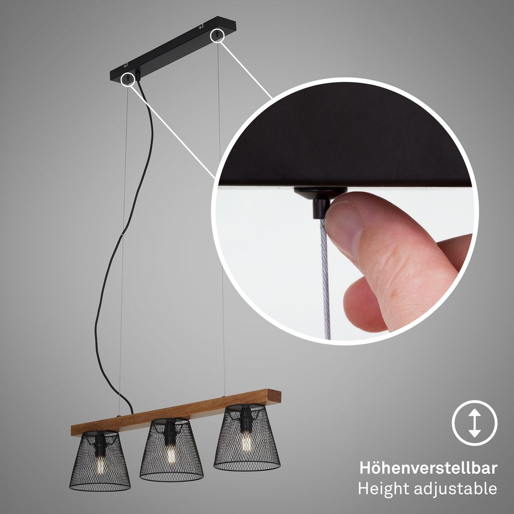 Lampe à suspendre BRILONER LEUCHTEN TAUNUS, 25 W, IP20, noir, métal-bois, excl. 3x E14, 65 x 15 x 136 cm - 6