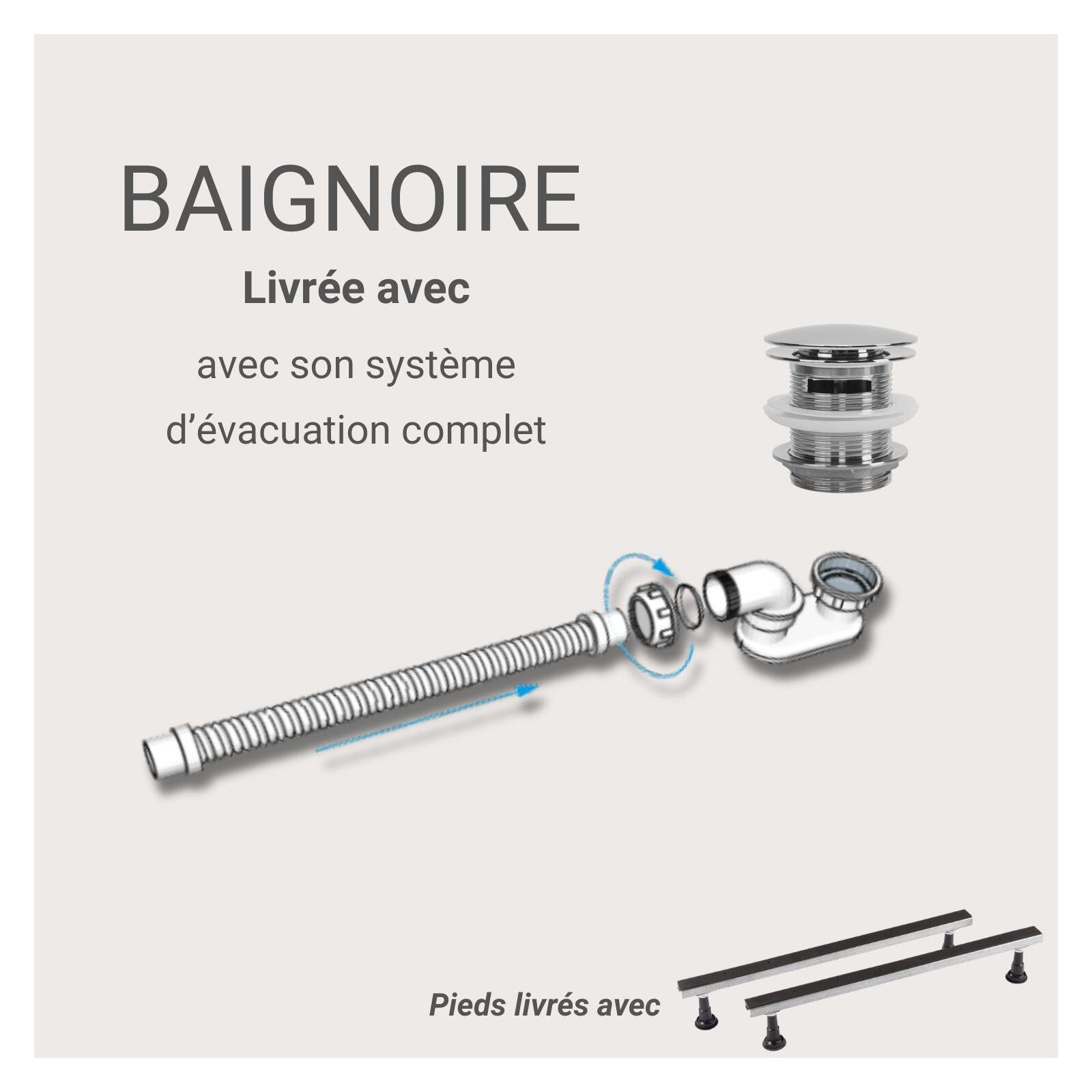 Baignoire acrylique Lucite FORMA semi-îlot blanche 170cm - Angle droit - 5
