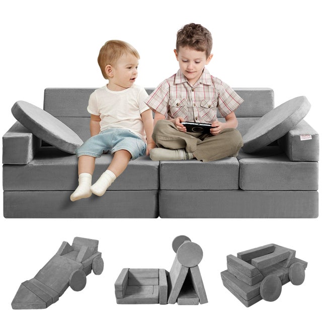 Canapé Enfant Convertible Ludique VEVOR 15 Modules Géométriques Fauteuil Enfants Éponge 25D Haute Densité Housse Suédé Sofa Modulaire 30 Combinaisons