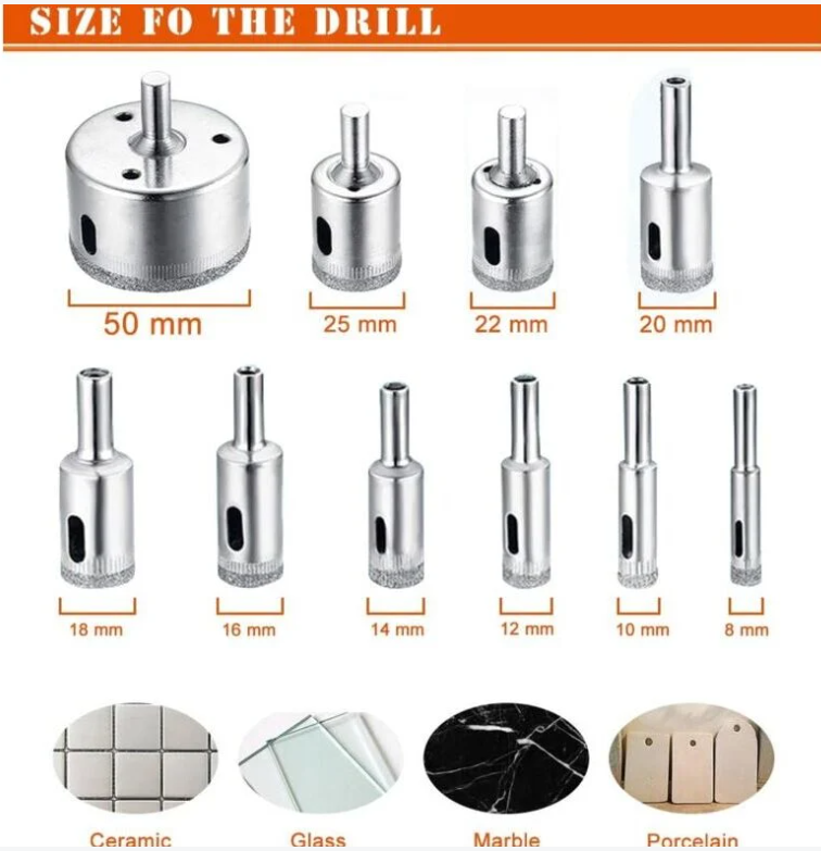 Broca De Diamante 10mm Para Azulejos, Granito Y Vidrio - Perforación En Seco, Incluye Cera Refrigerante