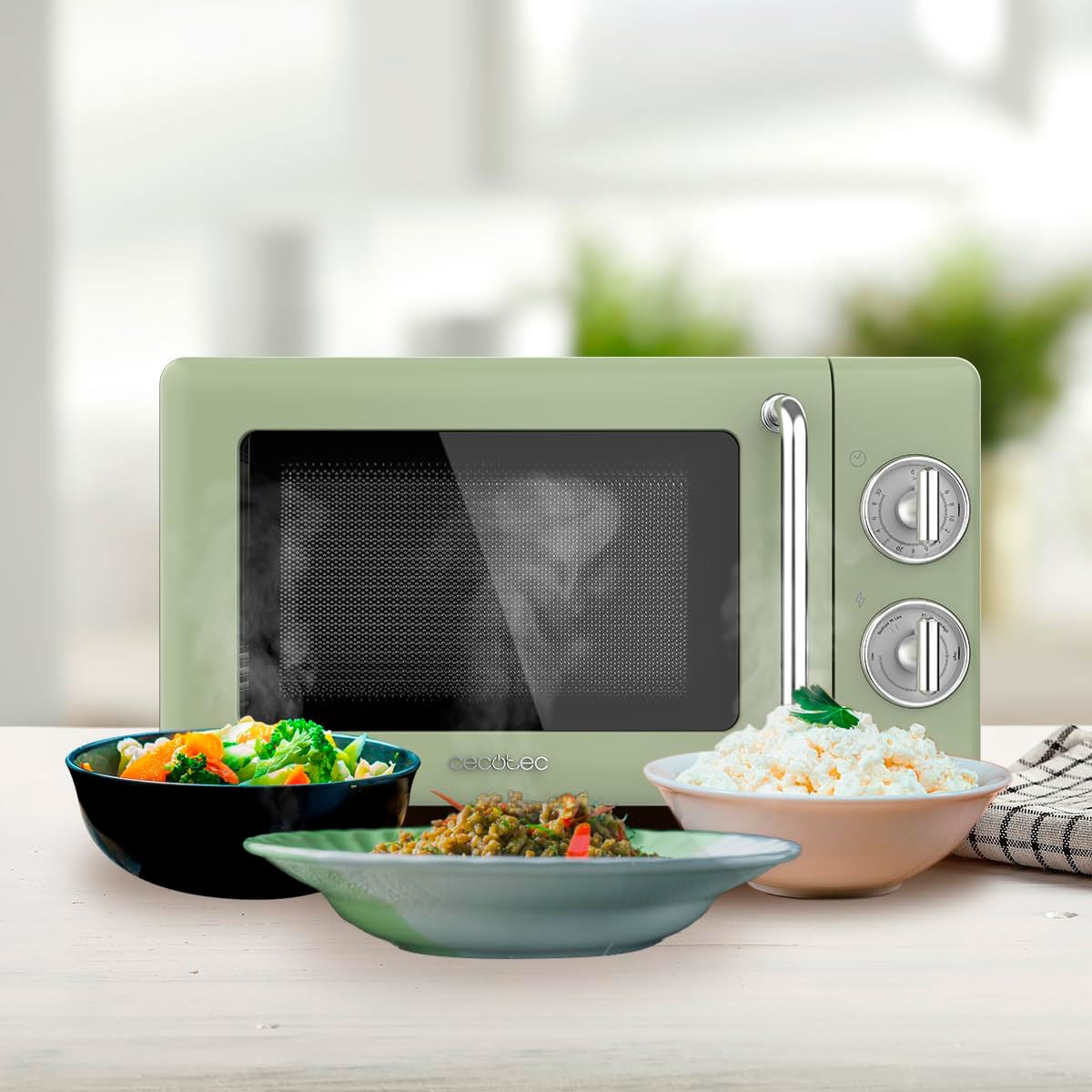 Cecotec Forno a microonde meccanico da 20 litri Proclean 3010 Retro Green. 700 W in 6 livelli, timer fino a 30 minuti, modalità sbrinamento, design v - 6