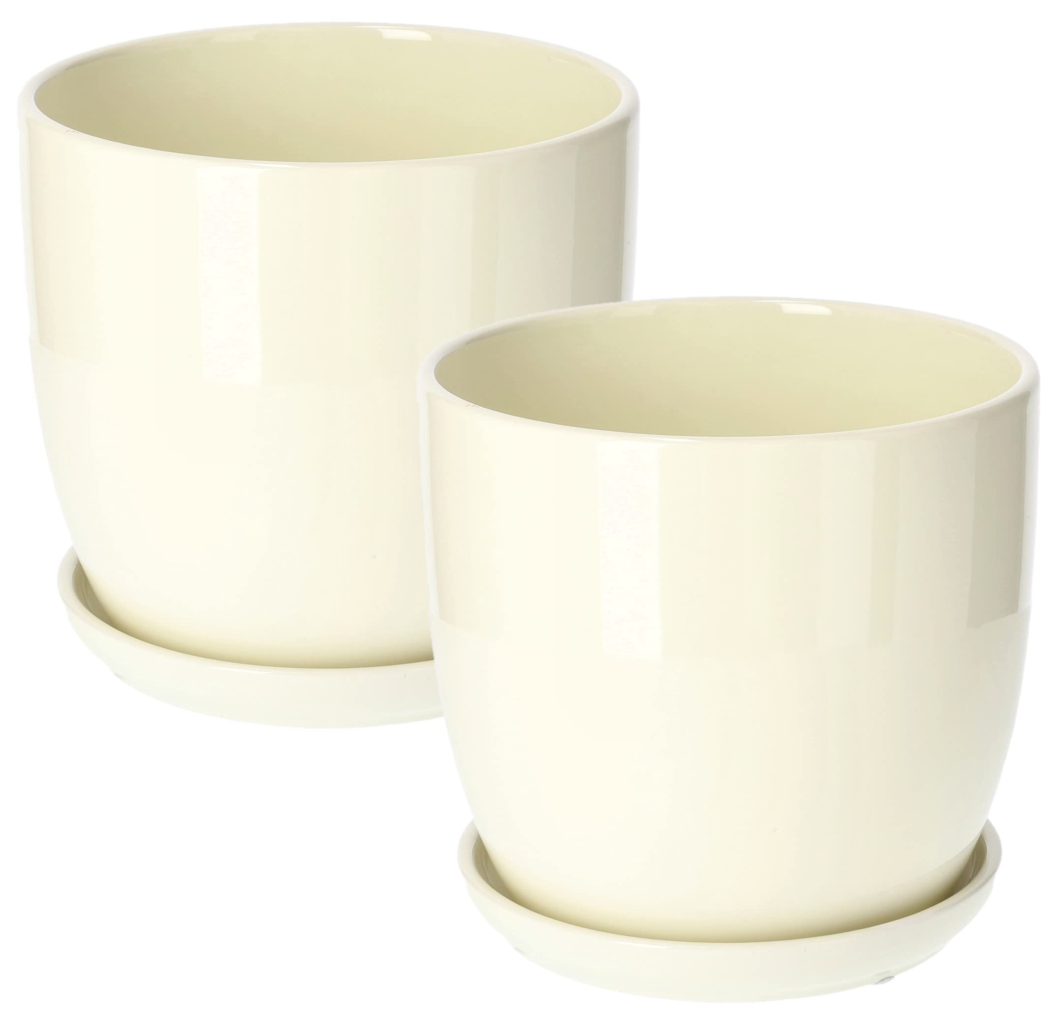 Zestaw 2x donica doniczka podstawka ø20 ceramiczna szkliwiona kwiaty biała - KOTARBAU