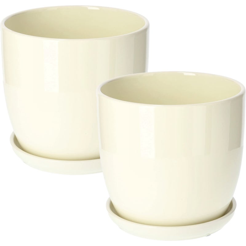 Zestaw 2x donica doniczka podstawka ø20 ceramiczna szkliwiona kwiaty biała - KOTARBAU