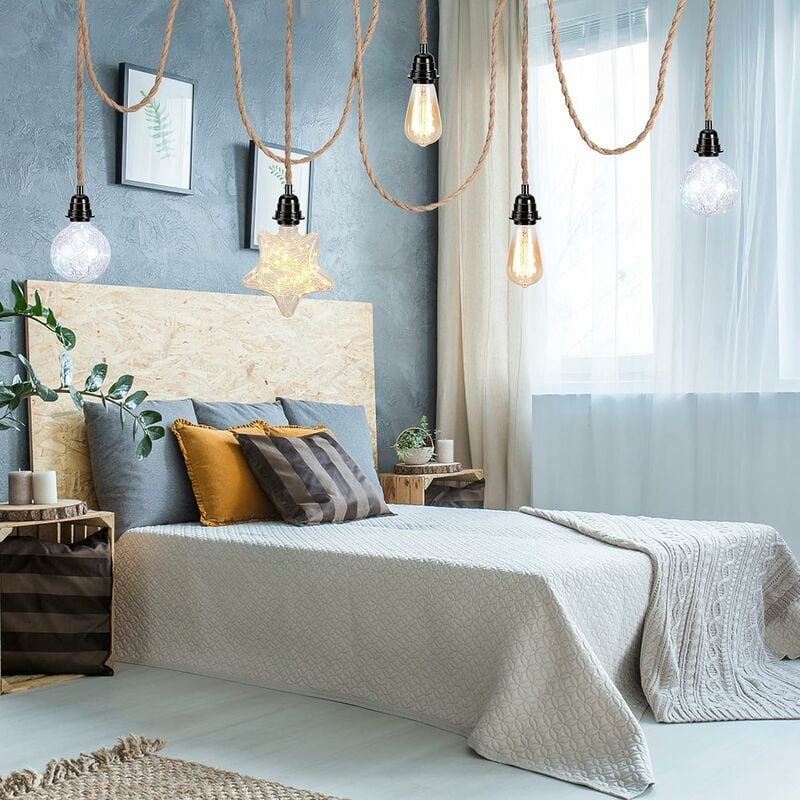 Câble électrique en lin à 2 conducteurs de 4,5 m, avec douille E27 et interrupteur, pour lampe DIY (sans ampoule) - 5