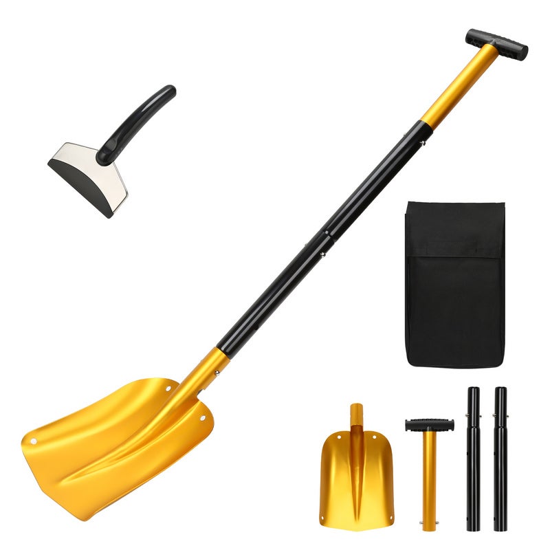 Pelle à neige télescopique en alliage d'aluminium, portable et pliable pour l'hiver, le camping, l'allée, la voiture, les urgences, la maison, le jardin, orange vif Pelle à neige télescopique en alliage d'aluminium, portable et pliable pour l'hiver, le camping, l'allée, la voiture, les urgences, la maison, le jardin, orange vif