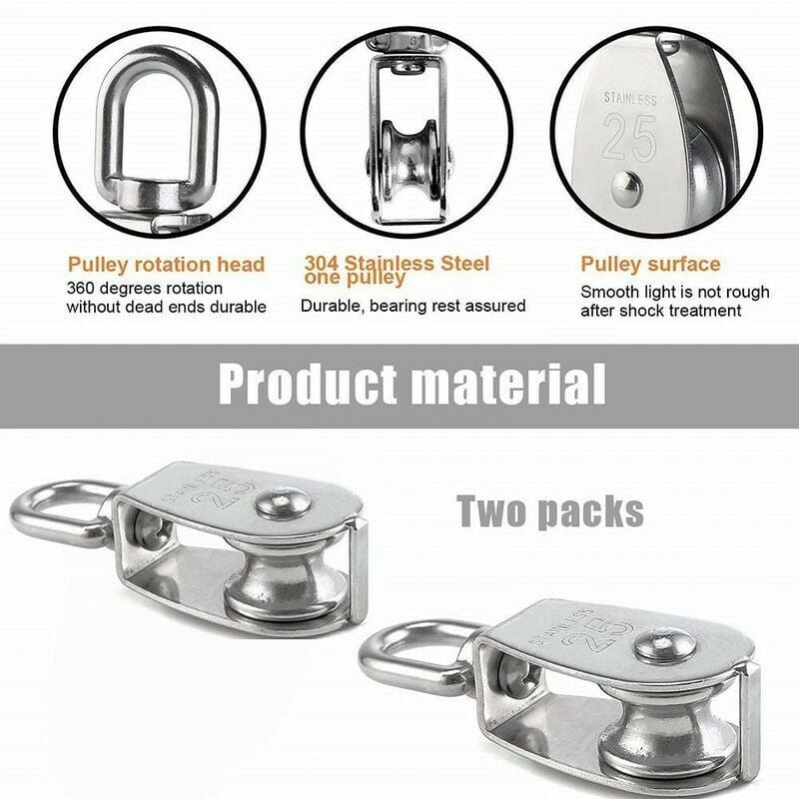 Lot de 2 Poulie de Levage, Poulie Simple en Acier Inoxydable 304 Poulie Simple M25 Charge 150kg - 3