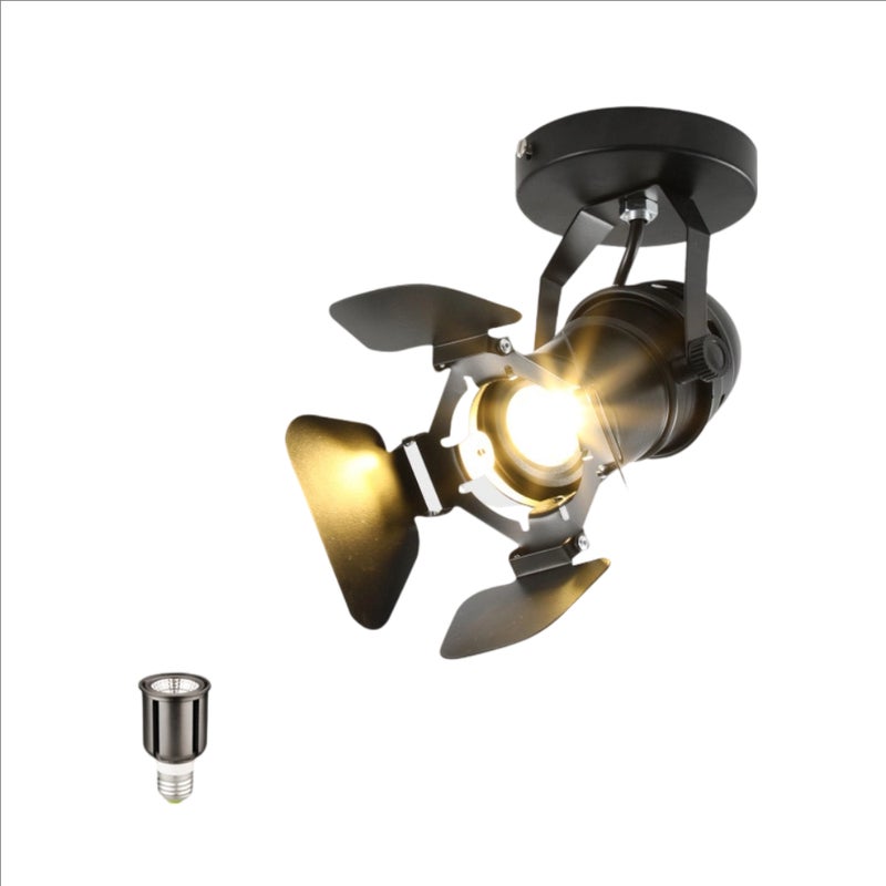 E27 Plafon Przemysłowy Retro z Czarnego Metalu, Regulowany Kinkiet Wewnętrzny Vintage, Lampa Sufitowa Retro Vintage Reflektory Sufitowe do Ba