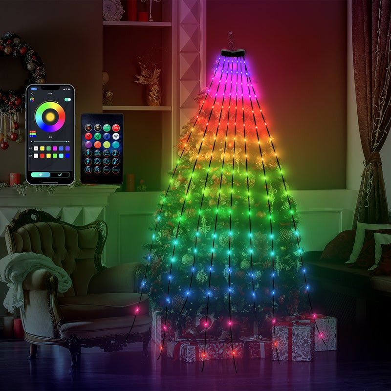 YAYZA! Guirlande Lumineuse Sapin de Noël Intelligente 20m, 200 LEDs RGB 16M de Couleurs, App & Télécommande, Pour Intérieur et Extérieur IP44, Décoration de Noël et Fête