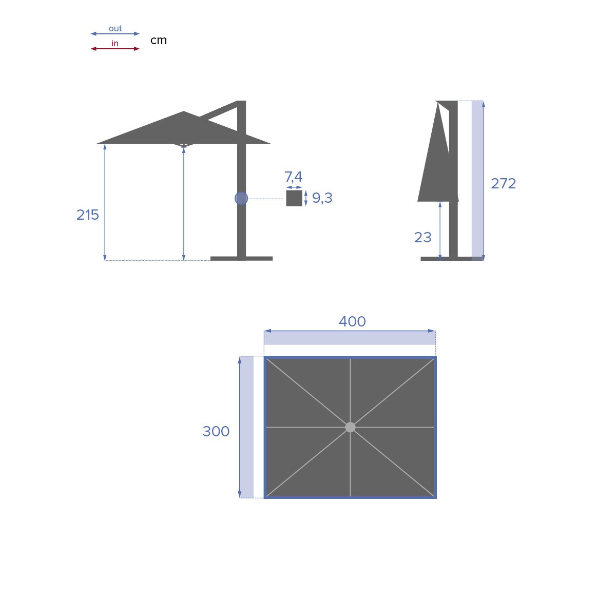 Parasol déporté rectangulaire inclinable Éléa Bleu canard - Hespéride - 7