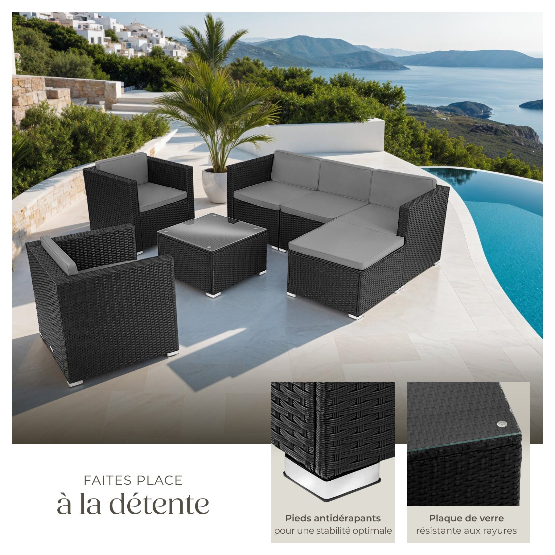 Salon bas de jardin en Acier Noir 7 personnes - 4