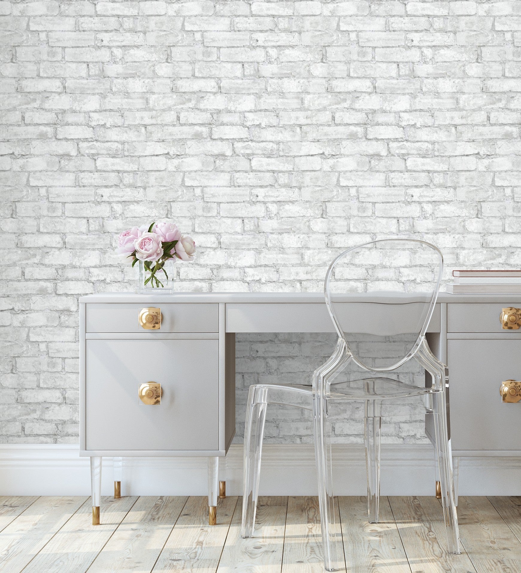 Papel pintado vinílico lavable efecto muro de ladrillos blanco y gris de textura en reliev - Harris Street 127122 de GAULAN - Rollo de 10 m x 0,53 m - 8