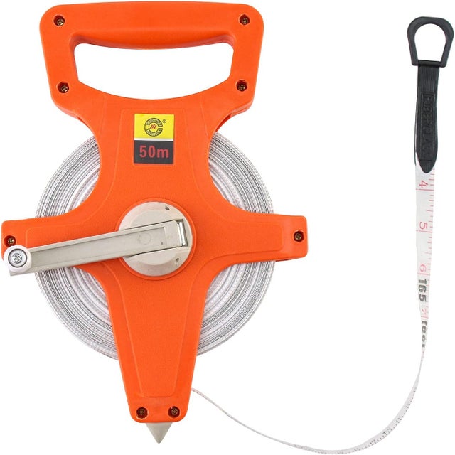Cinta métrica de fibra de vidrio de 50 m – Cinta métrica de topografía de 165 pies, cinta graduada duradera, ideal para medición de terrenos, constru