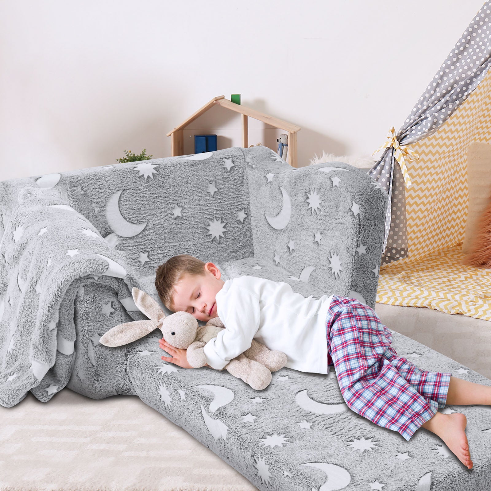 Canapé Enfant Pliable VEVOR - Housse Phosphorescente - Éponge 25D - Pour Chambre Ou Salle De Jeux - Charge 20kg