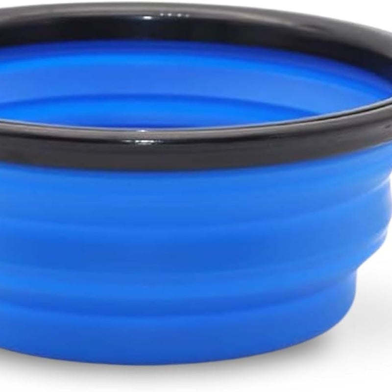 1 niebieska składana miska podróżna dla psa o średnicy 17,5 cm na wodę i karmę, przenośna silikonowa miska z karabińczykiem