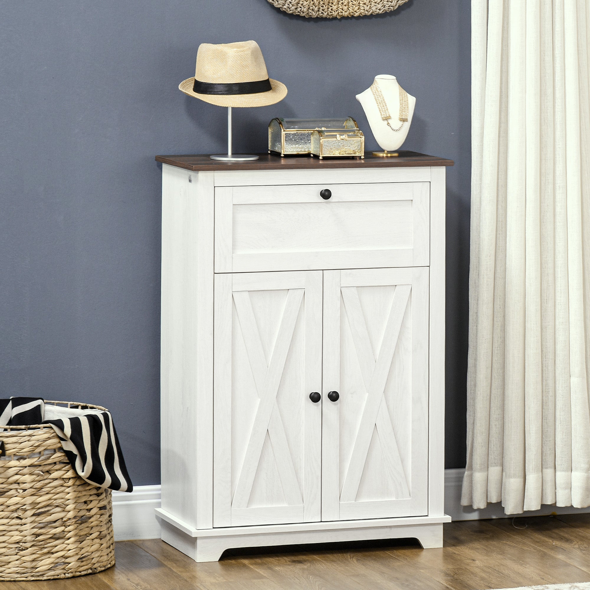 Meuble de rangement buffet multi-rangements 2 portes avec étagère réglable 1 tiroir,dim. 60Lx30Px87,5Hcm - 3
