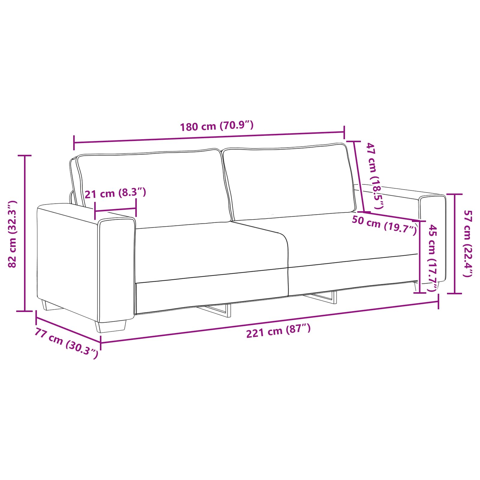 vidaXL Sofa 3 places Beige 220 cm Tissu en lin mélangé - 9